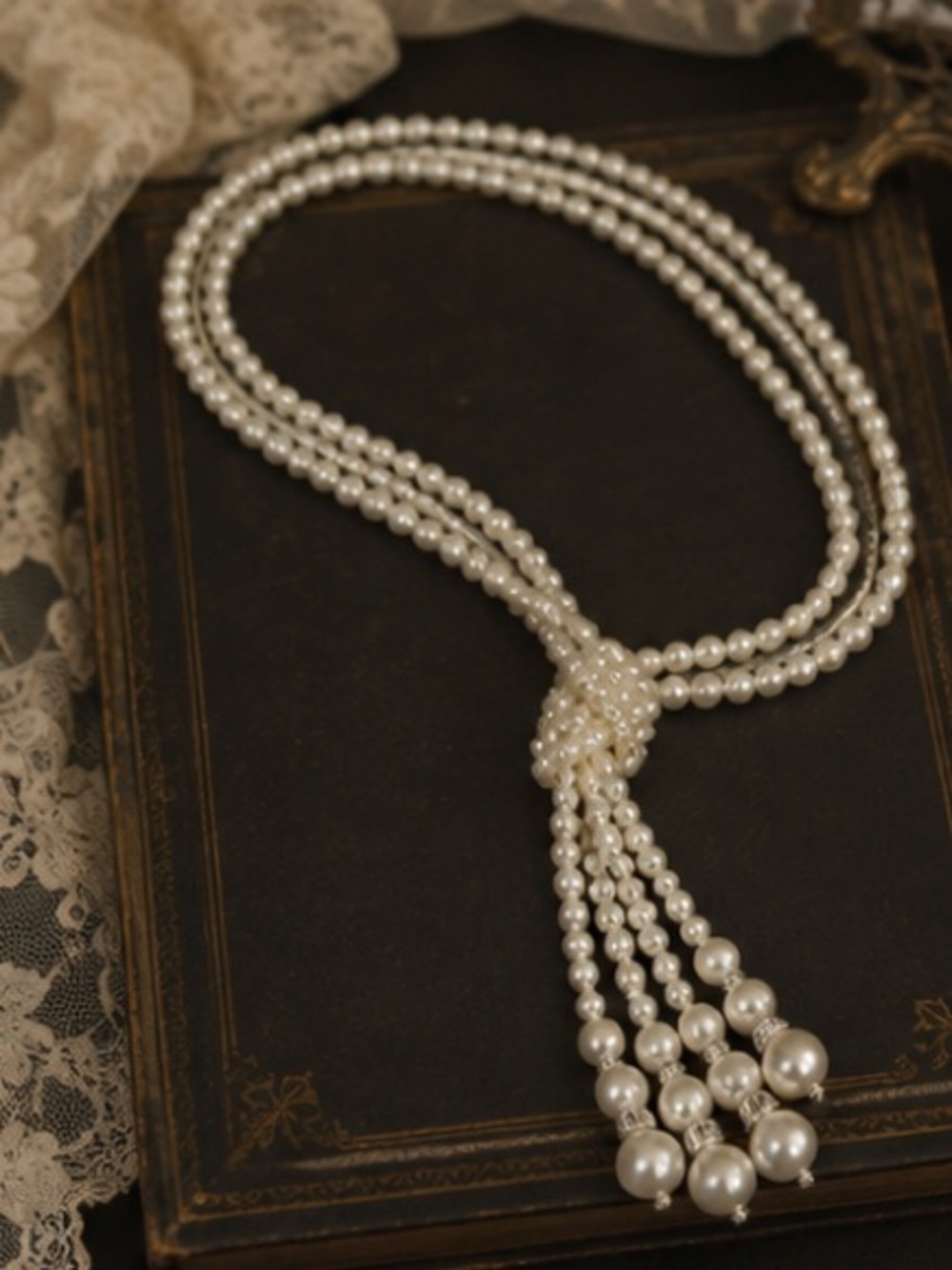 Vintage Pearl Lariat Necklace Multi Strand Long Pearl Tassel Necklace - Picture 4 of 6